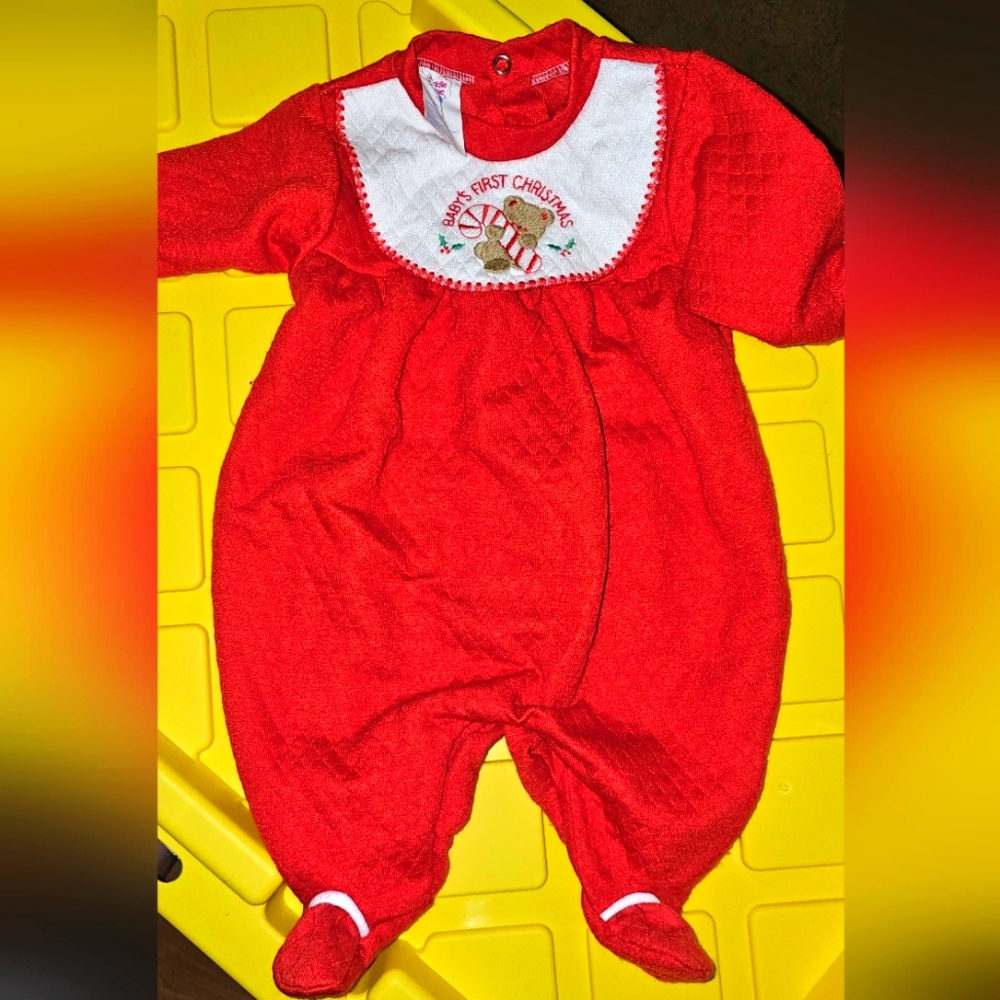 Vtg 1st Christmas outfit 0/3m